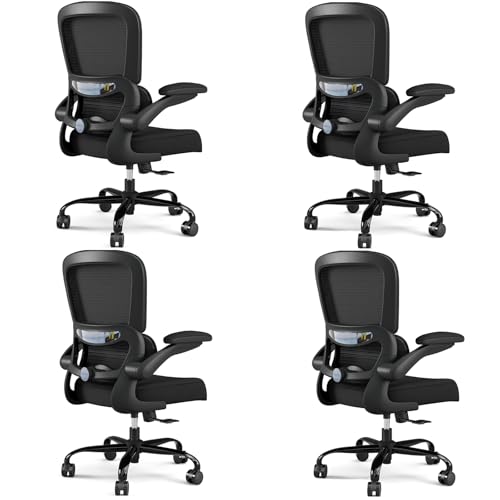 Image of TRALT Office Chair - Ergonomic Desk Chair with Adjustable Lumbar Support, Mesh Computer Chair, Executive Chairs for Home Office Comfortable Lumbar Support Black Pack of 4
