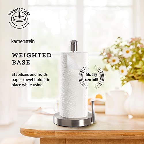 Image of Kamenstein Paper Towel Holder Countertop with Patented Perfect Tear Technology - Brushed Stainless Steel, Weighted Base, One-Hand Operation, No Unraveling
