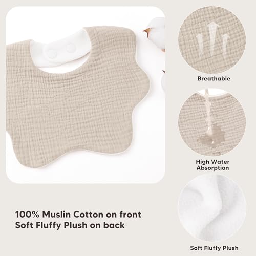 Image of Bearmoss Baby Bibs for Drooling & Teething 8 Pack Muslin Cotton Soft Absorbent Adjustable Unisex Bibs Boys Girls 0-36 Months