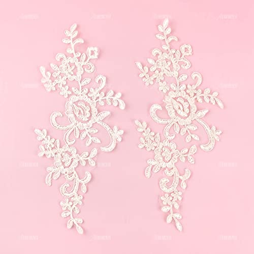 Auear, 2 Pack Flower Lace Applique Lace Patches For Wedding Dress Diy Clothing Flower Applique Collar Material (Ivory) #TOP6