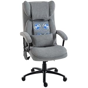HOMCOM Bürostuhl Ergonomisch mit Massage- & Wippfunktion Schreibtischstuhl mit 4 Knetpunkten, Hoher Rückenlehne Lendenstütze Seitentasche Höhenverstellbar Drehstuhl Chefsessel aus Bedrucktem Samt Grau