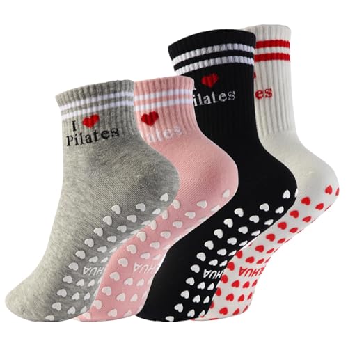 Image of Pilates Socks for Mother's Day,Women Pilates Heart Grip Socks Cuffs,Anti-Skid Cotton Grip for Ballet,Home,Studio 1Pair