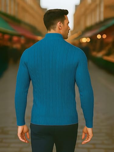 Image of TYSORT Men High Neck Zipper Full Sleeve Cable Knitted Winter Sweater,Cable Knit Sweater for Men