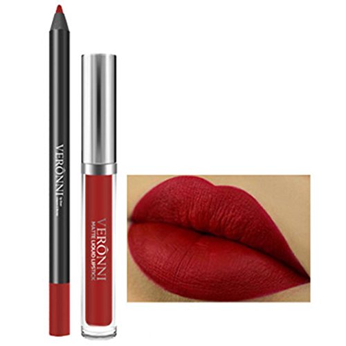 lápiz labial mate de maquillaje permanente Sannysis lápiz labial líquido brillo mate duradero cosméticos labial impermeable y Delineador de labios Barra De Labios (A)