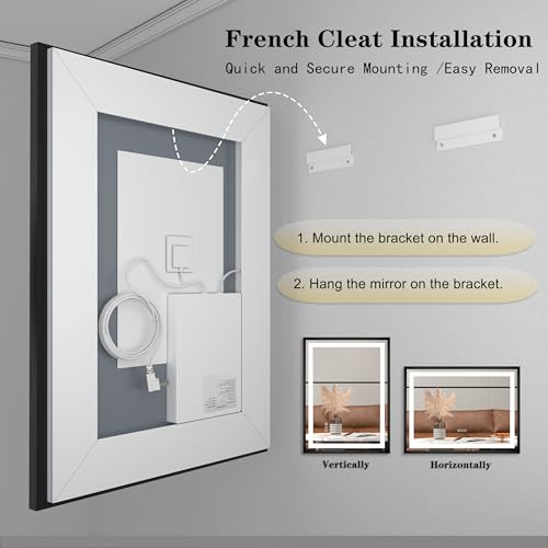 Image of 40x30 LED Bathroom Mirror with Black Frame, Dimmable Vanity Mirror with Lights for Wall, Backlit and Front Lighted, Memory, Anti-Fog, ETL Listed (Horizontal /Vertical)