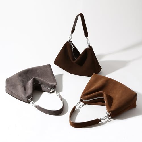 Image of Suede Tote Bags for Women, Suede Purse Handbag Vintage Slouchy Hobo Shoulder Crossbody Bag