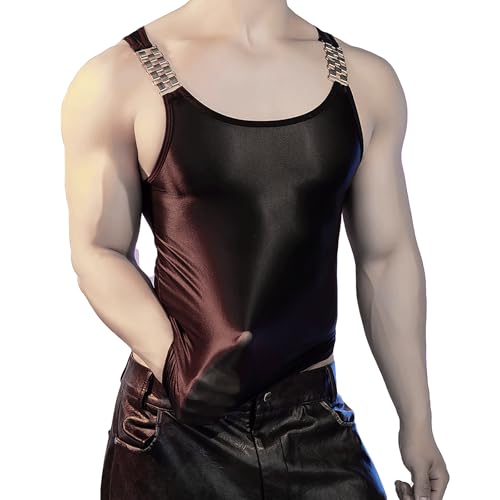 Men's Sheer Silky Vest Sleeveless Slim Undershirt Sexy Tank Top Workout Muscle Shirt Nightclub Party Rave Outfits