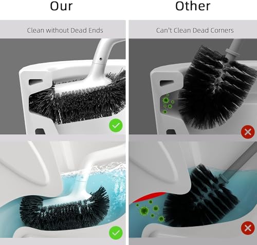Image of HAMITOR Toilet Bowl Brush Holder Set: Curved Bristle for Deep Cleaning