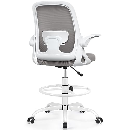 Winrise Silla de oficina ergonómica con soporte lumbar y brazos abatibles, cómoda silla ejecutiva de malla transpirable con tarea giratoria, altura ajustable de 4 pulgadas, hogar, dormitorio, gris