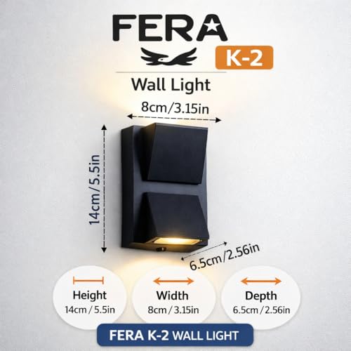 Image of FERA Waterproof Up Down Led K Model Wall Lamp, Aluminium IP65 Body 2 Ray, Warm White, Indoor /Outdoor Decorative Wall Sconce Light (K-2 Way)