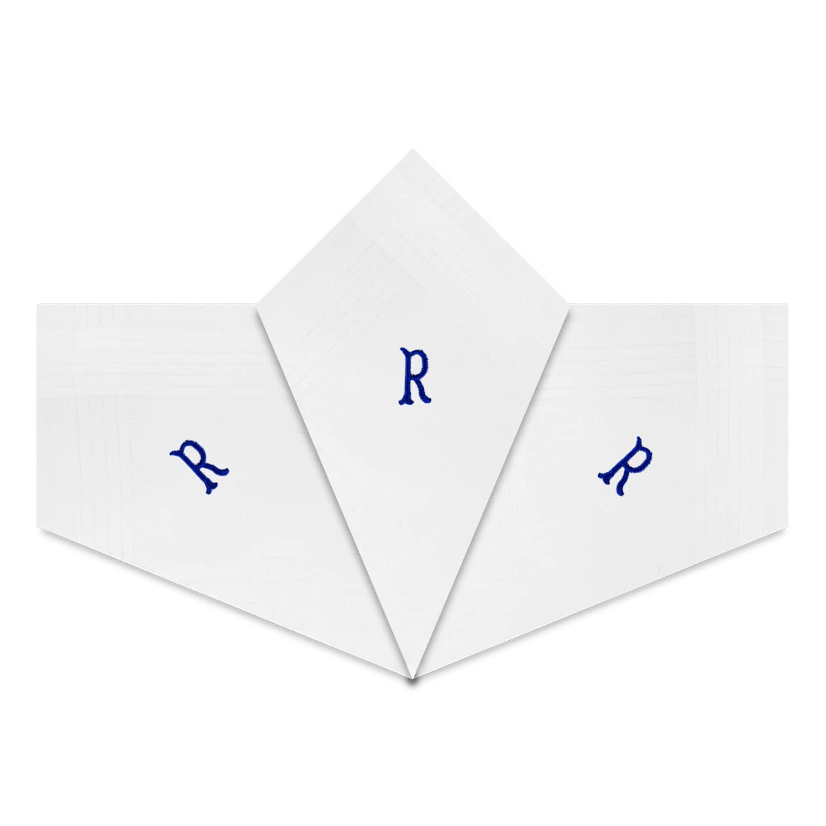 Warwick & Vance Unisex R 3 Pack Of Mens/Gentlemens White Satin Bordered Handkerchiefs With Blue Embroidered Initials, Lette
