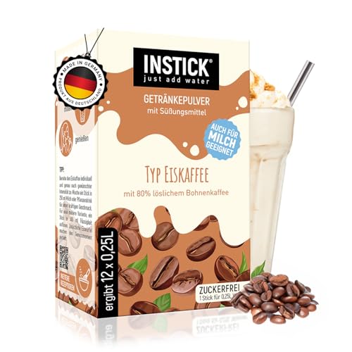 INSTICK Zuckerfreies Instant-Getränk für Milchprodukte (Typ Eiskaffee) - 1 Packung für 12 x 0 25 L - Ideal für Milch Joghurt Skyr Quark- Vegan & Kalorienarm