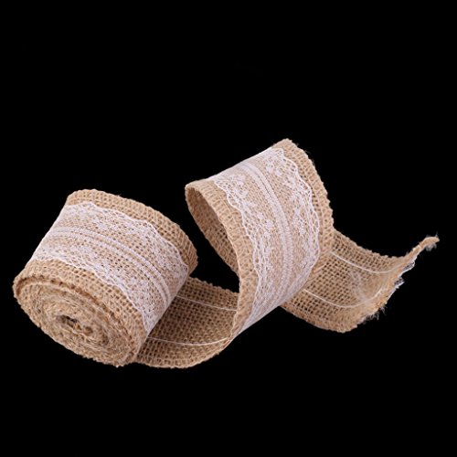 Image of Generic Hessian White Lace Burlap Craft Ribbon for Vintage Wedding Home Decor (5pcs)