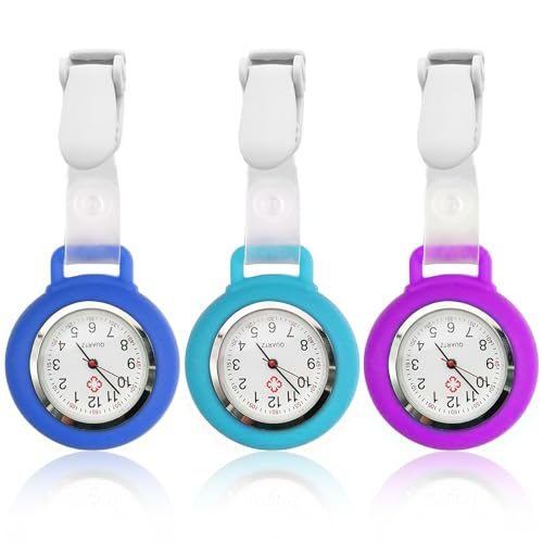HOSPAOP Reloj de enfermera con clip, 3 piezas, reloj de enfermería, analógico, movimiento de cuarzo, reloj de bolsillo, reloj de bolsillo de silicona, para mujeres, hombres, enfermeras, accesorios
