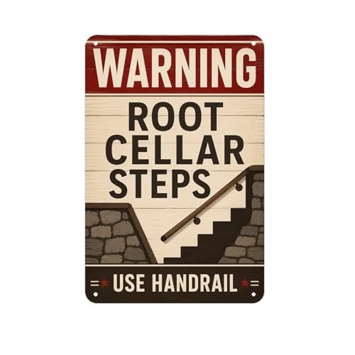 Warning Root Cellar Steps Use Handrail tin Sign, Vintage Warning