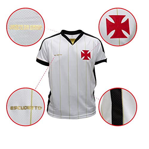 Camisa Vasco da Gama Almirante Branca Gola V Dry Masculina Time Uniforme Oficial Linhas Douradas 202
