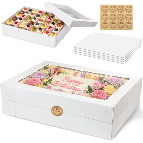 4 PCS 20x14x4.5inch Cake Boxes with Cake Boards White Rectangular Sheet Box