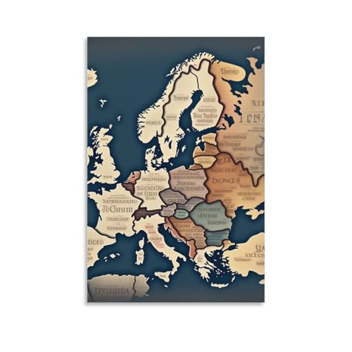 Mapa de Europa lienzo artístico con impresión de alta definición para pared de salón