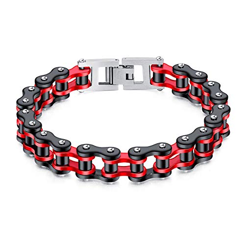 Vioness 22CM Bracelet Homme en Acier Inoxydable Chaîne de Vélo Moto Biker Plaqué Noir Rouge Bicolore Chaîne de Main Bijoux Cover