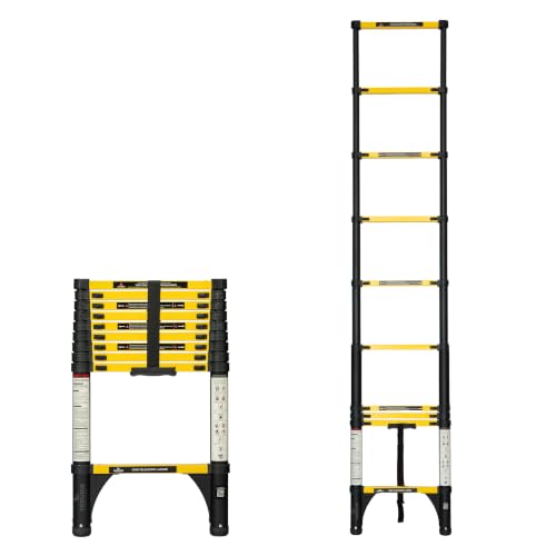 Image of Corvids 2.9m (9.5 ft) Folding Carbon Steel Telescopic Ladder, 2-Year Warranty, 10-Step Heavy Duty Extension Ladder, Q195 Rustproof Alloy Steel, Portable & Collapsible Ladder for Home & Outdoor use