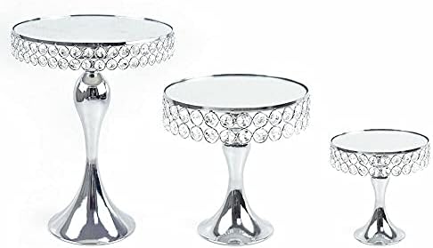 3PCS Crystal Silver Cake Stands Set, Metal Cupcake Holder Round Dessert Display Plate Serving Platter, Baby Shower Wedding Brithday Party Celebration Home Decoration 8 Inch / 10 Inch / 12 Inch