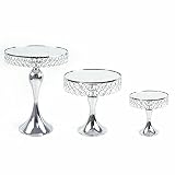 3PCS Crystal Silver Cake Stands Set, Metal Cupcake Holder Round Dessert Display Plate Serving Platte