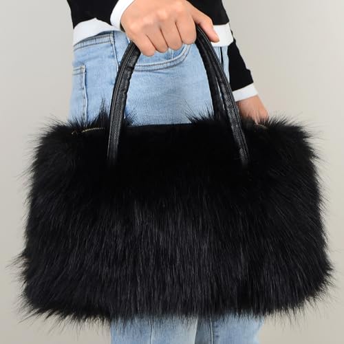 Winter Furry Handbag Soft Faux Fur Leather Bag Lightweight Travel Bag Cute Women's Shaggy Purse2