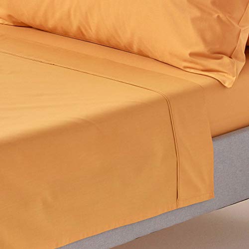 HOMESCAPES Mustard Yellow Pure Egyptian Cotton Flat Sheet Ki