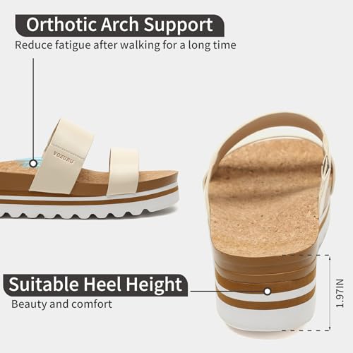 Image of Womens Platform Sandals with Arch Support Slip on Slides Comfortable Summer Beach Sandals Cork Footbed Cushion Wedge Sandals for Women