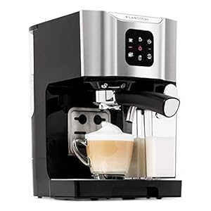 Klarstein BellaVita-espressomachine met melkschuimmondstuk, 3in1-koffiemachine, nieuwe zilveren editie (filterhouder, 20 bar, 1450 watt, 1,4 L) voor cappuccino, espresso, latte machiato, zwartzilver