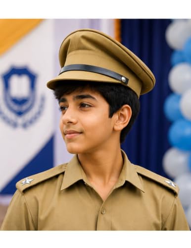 Image of BookMyCostume Police Inspector Commissioner Khakhi Cap for Boys and Men 6-14 Years Brown