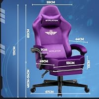 GTPLAYER Gaming Stuhl,Atmungsaktiver Bürostuhl,bürostuhl ergonomisch, Hochwertiger - Stoff,Ergonomischer PC Stuhl,160° Verstellbare Rückenlehne und ausziehbare Fußstütze,Tragkraft 180 kg,Dunkelviolett – Ansicht 2
