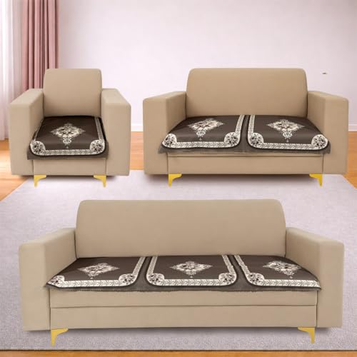 Image of Homerz Premium Waterproof Jasmine Joe Sofa Seat Cover - Floral Printed Sofa Protector | Non-Slip, Washable & Durable Sofa Protector (Coffee, 6 (3+2+1) Seater)