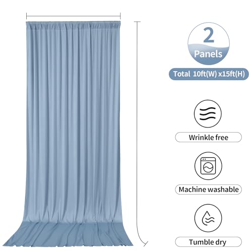 Image of 10ftx15ft Dusty Blue Backdrop Curtains for Parties, Wrinkle Free Polyester Photo Backdrop Drapes 2 Panels 15 ft Long Back Drop Cloth Drapery for Wedding Birthday Photography Background Party
