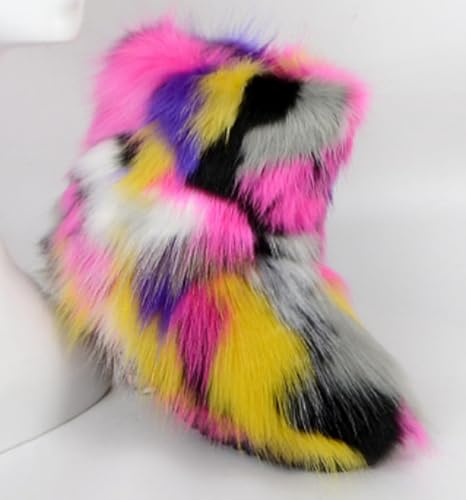 Girls Faux Fur Mid-Calf Snow Boot Winter Warm Furry Fluffy Shoes4