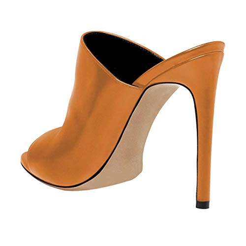 FSJ Wome Open Peep Toe Mule Sandals Wide Strap Slide Slippers Stiletto High Heels Slip on Backless Summer Casual Shoes 4-15 M US3