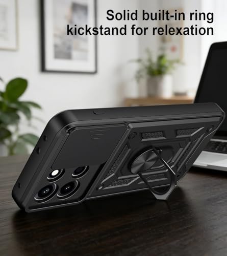 Image of Shockproof Back Case Cover for Oneplus Nord CE6 5G, Shockproof Oneplus Nord CE6 Back Cover, Ring Case with Kickstand and Camera Protection Shutter - Black