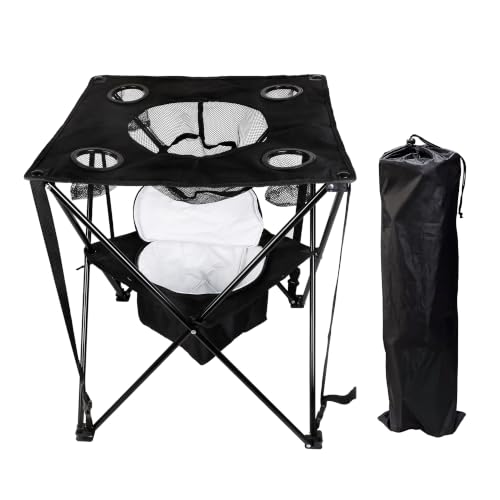 OVENTE Mesa de Camping Plegable con Enfriador Integrado, Negra POTC0014B