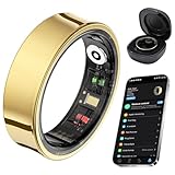 AMOVAN Smart Ring for Women Men, Fitness Tracker Ring with Body Temperature, Heart Rate, Blood Oxygen, Sleep Monitor, Calories, No Subscription Fee, IP68 Waterproof for iPhone & Android (Gold, #10)