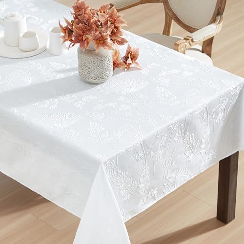 Laura Ashley Tablecloth Raised Woven Embroidered Jacquard Fabric, Wrinkle Resistant for Dining, Holiday, Party, Wedding or Banquet, 60" x 120", Cynthia White by Laura Ashley - Image 4