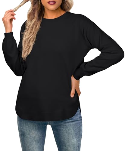 GRECERELLE Damen Pullover Sweatshirt Damen Leichter Einfarbig Weicher Strickpullover Rundhal Langarm Tops für Winter Herbst Frühling (01 Black Schwarz, XL) GRECERELLE Damen Pullover Sweatshirt Damen Leichter Einfarbig Weicher Strickpullover Rundhal Langarm Tops für Winter Herbst Frühling (01 Black Schwarz, XL)