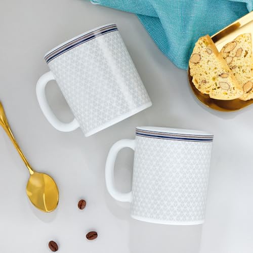 Image of Larah by BOROSIL 320ml x 2pc Opalware Starlight Tea /Coffee Mug Set, Microwave & Dishwasher Safe Embossed Design Crockery Ideal for Daily Use & Gifting