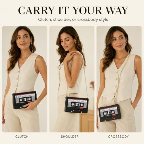 Image of QZUnique Tape Shaped Shoulder Bag Radio Recorder PU Crossbody Bag Women's Retro Evening Bag Handbag Clutch Purse