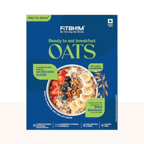 Image of ProToGrow Ready to Eat Oats with Bhim Banana & Real Cranberries - 300g Box | High Dietary Fibre & Protein Rich | No Refined Sugar | Gluten Free | Healthy Breakfast for All Ages