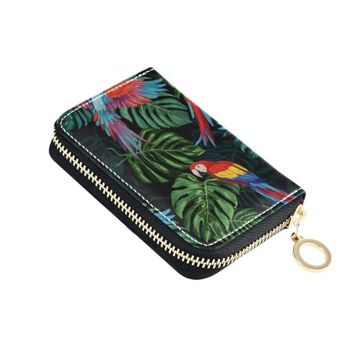 Burbuja Tropical Parrots Credit Card Holder for Women Men RFID Blocking, Leather Accordion Zipper Card Case Wallet 11 Slots