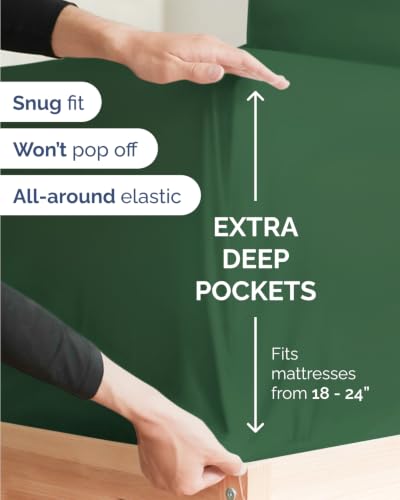 Image of Extra Deep Flex Top Split Head King Sheet Set - 6 Piece Breathable and Cooling Sheets - Hotel Luxury Bedding for Women, Men, Kids & Teens - Easy Secure Fit - Extra Deep Pockets - Emerald Green