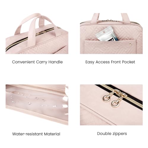 Image of BAGSMART Toiletry Bag Travel Bag with Hanging Hook, Water-resistant Makeup Cosmetic Bag Travel Organizer for Accessories, Shampoo, Full-size Container, Toiletries (Dark Purple, Medium)