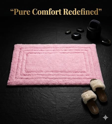 Image of Soft Cotton Linea Design Bath Mat | Anti Slip Anti Skid Backing Absorbent Soft Tufted Floor Rug for Bathroom Kitchen Bedroom Pooja Room Home Decor (50X80 CM, Pink)