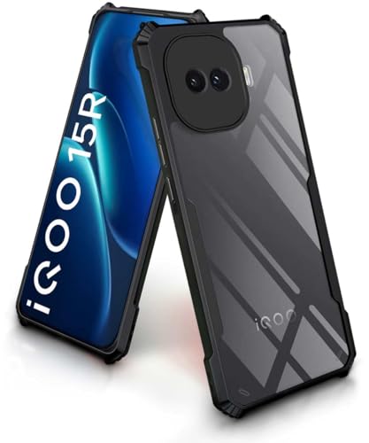 Image of BASECASE Shock Proof Crystal Clear Back Case Mobile Cover for iQOO 15R 5G (Hard | Hybrid PC + TPU | Full Armour Device & Camera Protection | Jet Black)