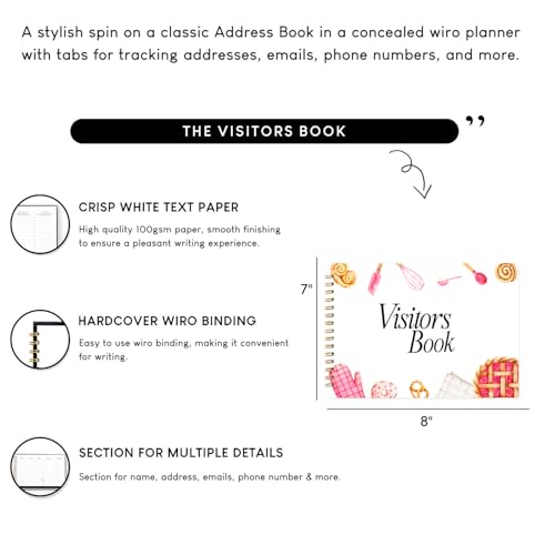Image of Visitor Book - 8 x 12 Inches | Bakery Pattern Wire Bound Guest Register for Hotels, Offices, Exhibitions, Boutiques & Business Use | Medium Size Visitor Log Book for Reception & Front Desk